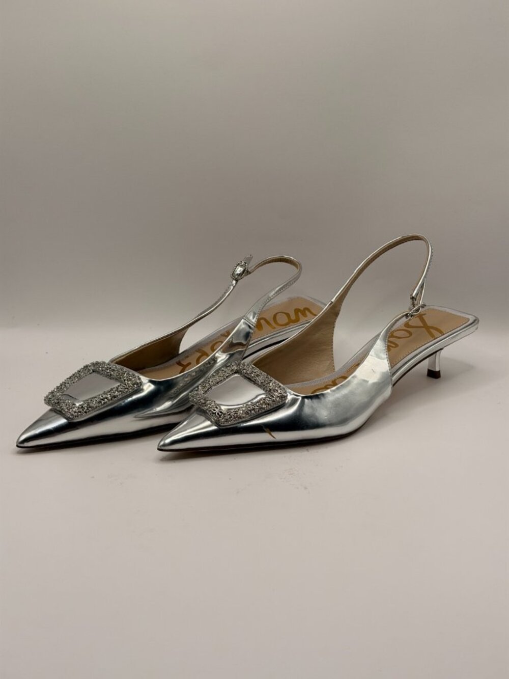 Sam Edelman Womens Kammie Silver Pointy Toe Slingback Pump Heel Sz 6.5